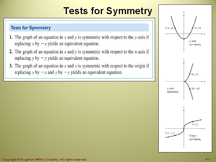 Tests for Symmetry Copyright © Houghton Mifflin Company. All rights reserved. P-3 