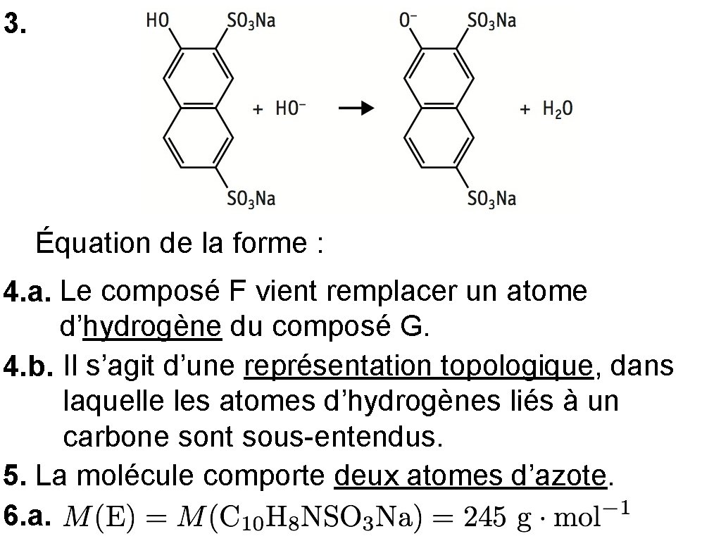 3. Équation de la forme : 4. a. Le composé F vient remplacer un