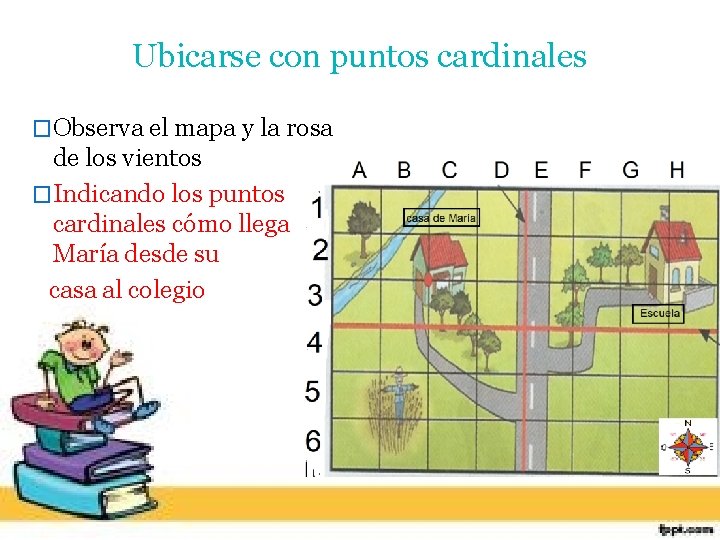 Ubicarse con puntos cardinales �Observa el mapa y la rosa de los vientos �Indicando