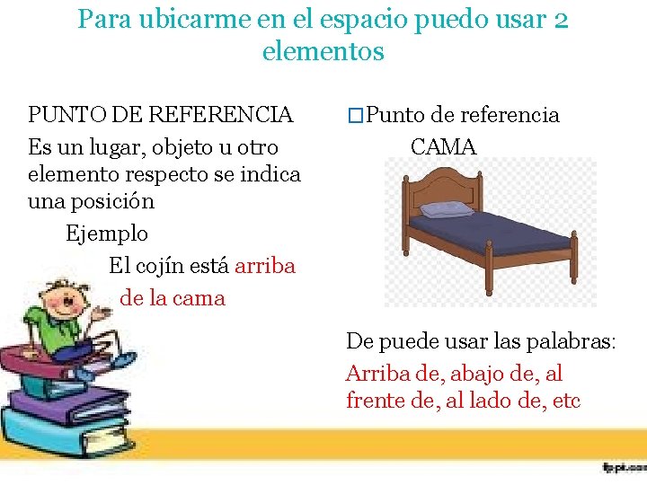 Para ubicarme en el espacio puedo usar 2 elementos PUNTO DE REFERENCIA Es un