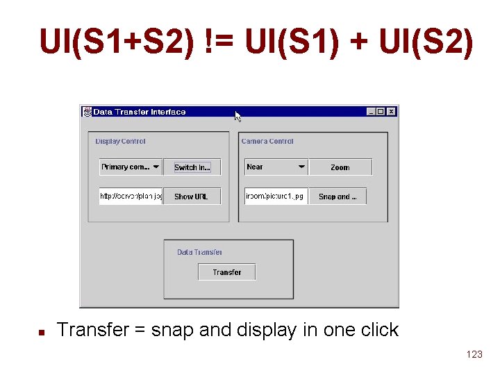 UI(S 1+S 2) != UI(S 1) + UI(S 2) n Transfer = snap and UI(S 1+S 2) != UI(S 1) + UI(S 2) n Transfer = snap and