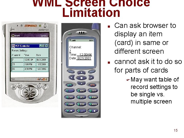 WML Screen Choice Limitation n Channel: 7 Time: 12: 00 AM Date: 8/21/2001 n WML Screen Choice Limitation n Channel: 7 Time: 12: 00 AM Date: 8/21/2001 n