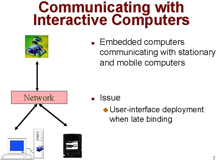 Communicating with Interactive Computers n Network n Embedded computers communicating with stationary and mobile Communicating with Interactive Computers n Network n Embedded computers communicating with stationary and mobile