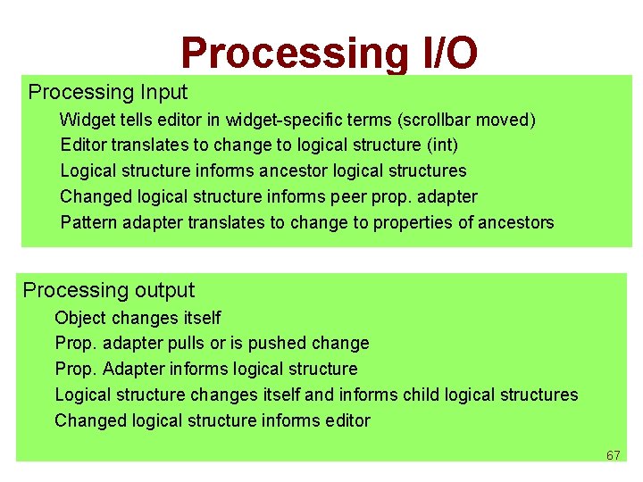 Processing I/O Processing Input Widget tells editor in widget-specific terms (scrollbar moved) Editor translates Processing I/O Processing Input Widget tells editor in widget-specific terms (scrollbar moved) Editor translates