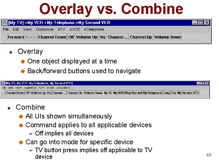 Overlay vs. Combine n Overlay One object displayed at a time u Back/forward buttons Overlay vs. Combine n Overlay One object displayed at a time u Back/forward buttons
