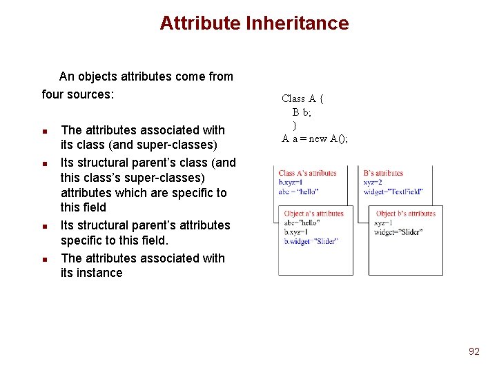 Attribute Inheritance An objects attributes come from four sources: n n The attributes associated Attribute Inheritance An objects attributes come from four sources: n n The attributes associated