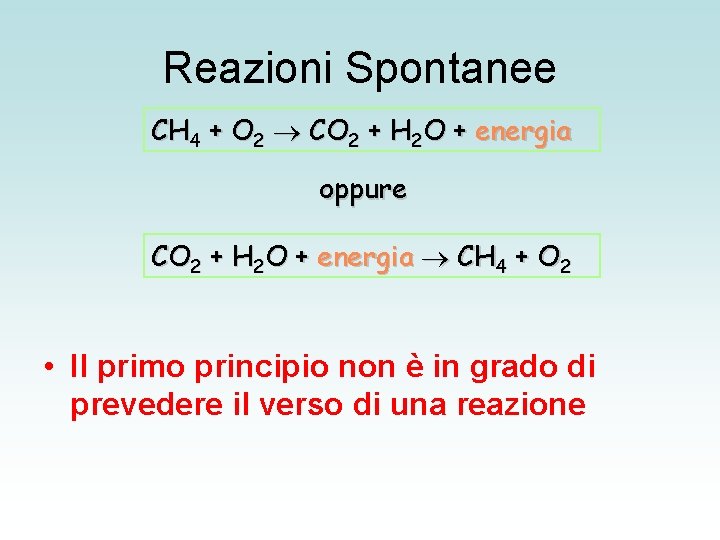 Reazioni Spontanee CH 4 + O 2 CO 2 + H 2 O +