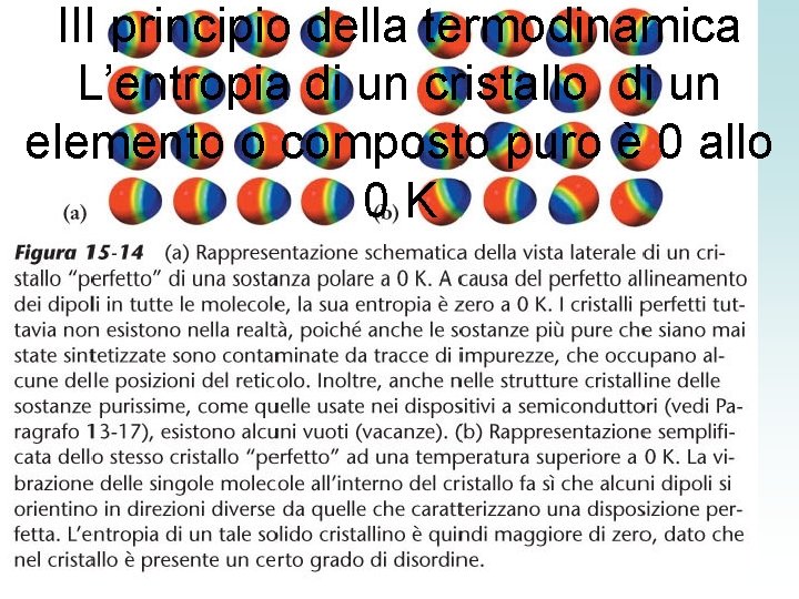 III principio della termodinamica L’entropia di un cristallo di un elemento o composto puro