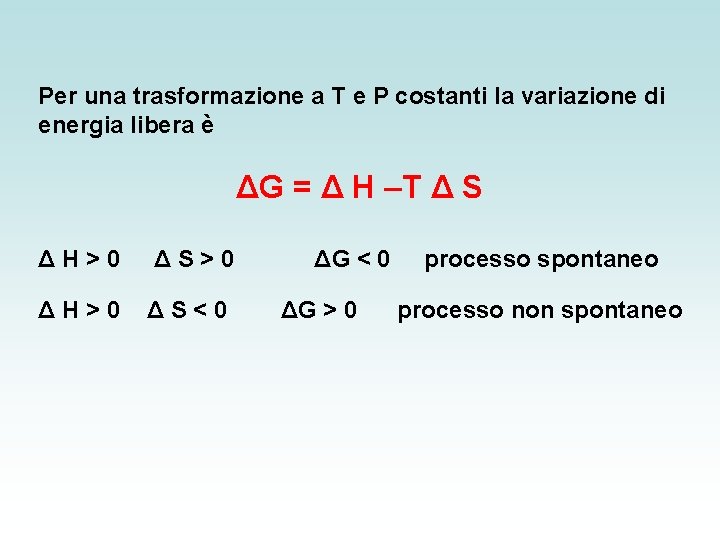 Per una trasformazione a T e P costanti la variazione di energia libera è