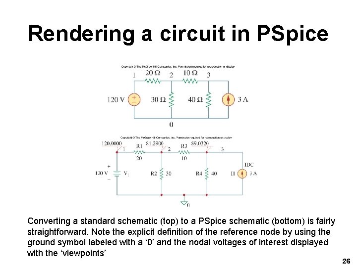 Rendering a circuit in PSpice Converting a standard schematic (top) to a PSpice schematic Rendering a circuit in PSpice Converting a standard schematic (top) to a PSpice schematic