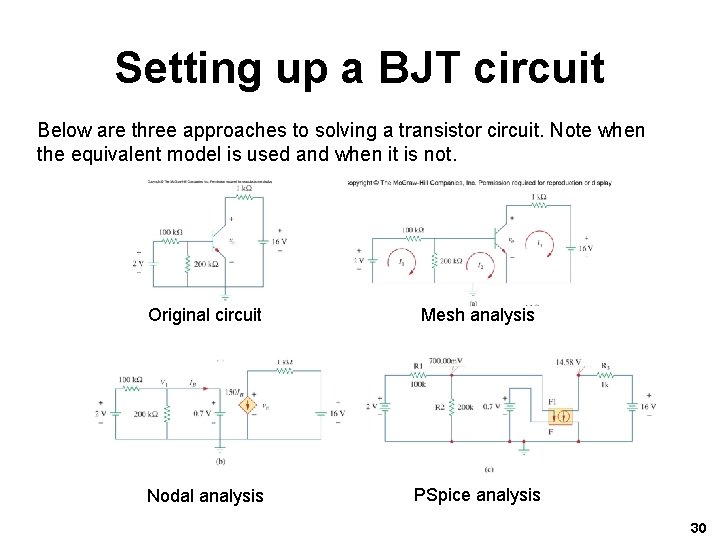 Setting up a BJT circuit Below are three approaches to solving a transistor circuit. Setting up a BJT circuit Below are three approaches to solving a transistor circuit.