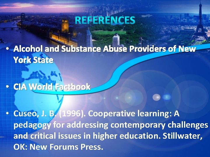  • Alcohol and Substance Abuse Providers of New York State • CIA World