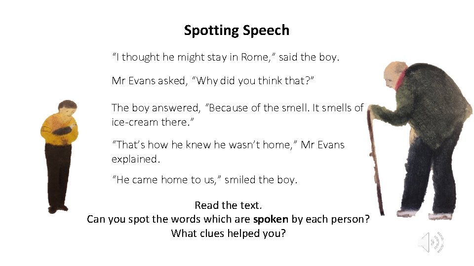 Spotting Speech “I thought he might stay in Rome, ” said the boy. Mr