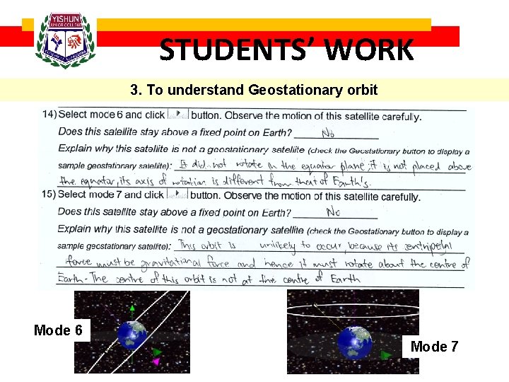 STUDENTS’ WORK 3. To understand Geostationary orbit Mode 6 Mode 7 