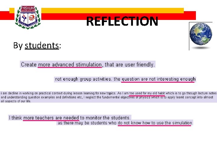 REFLECTION By students: 