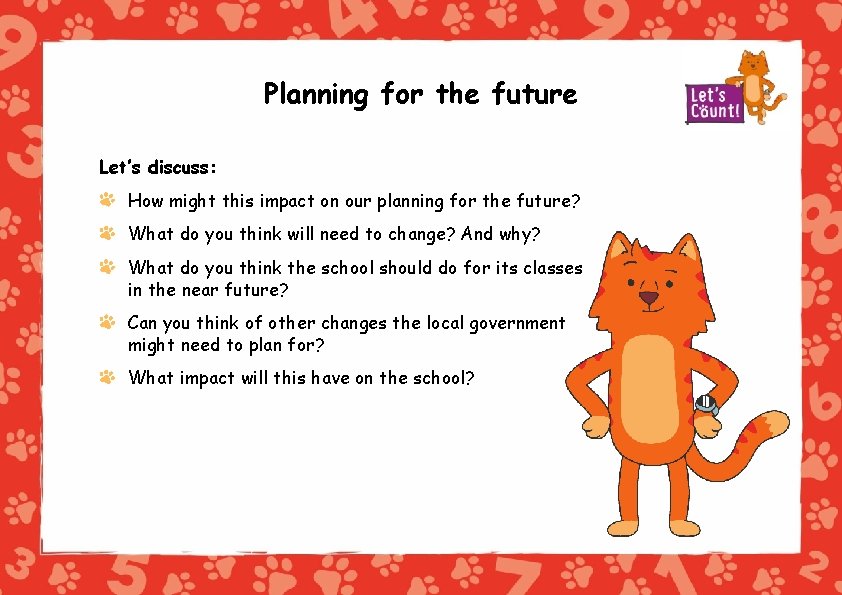 Planning for the future Let’s discuss: How might this impact on our planning for