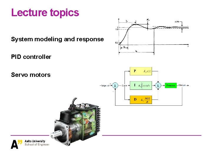 Lecture topics System modeling and response PID controller Servo motors 