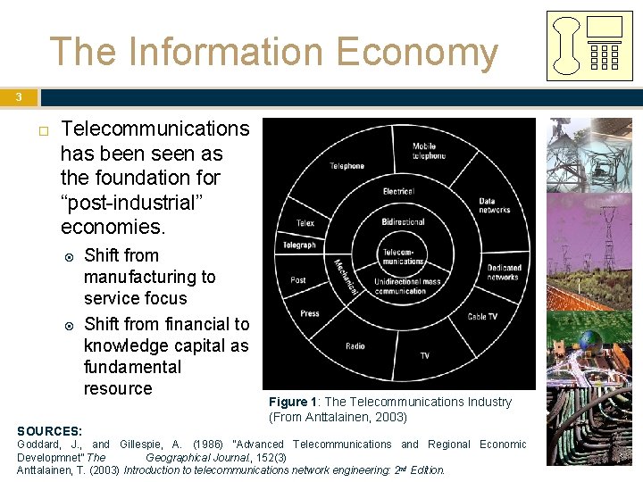 The Information Economy 3 Telecommunications has been seen as the foundation for “post-industrial” economies. The Information Economy 3 Telecommunications has been seen as the foundation for “post-industrial” economies.