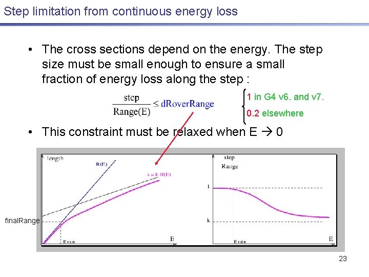 Step limitation from continuous energy loss • The cross sections depend on the energy.