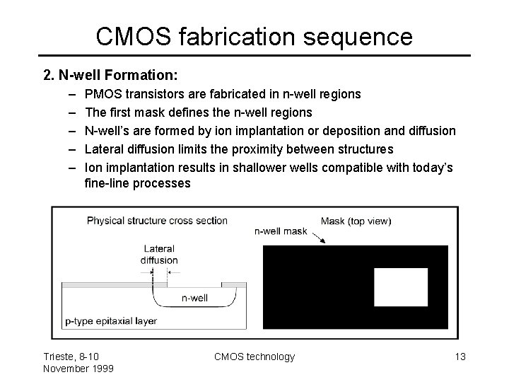 CMOS fabrication sequence 2. N-well Formation: – – – PMOS transistors are fabricated in