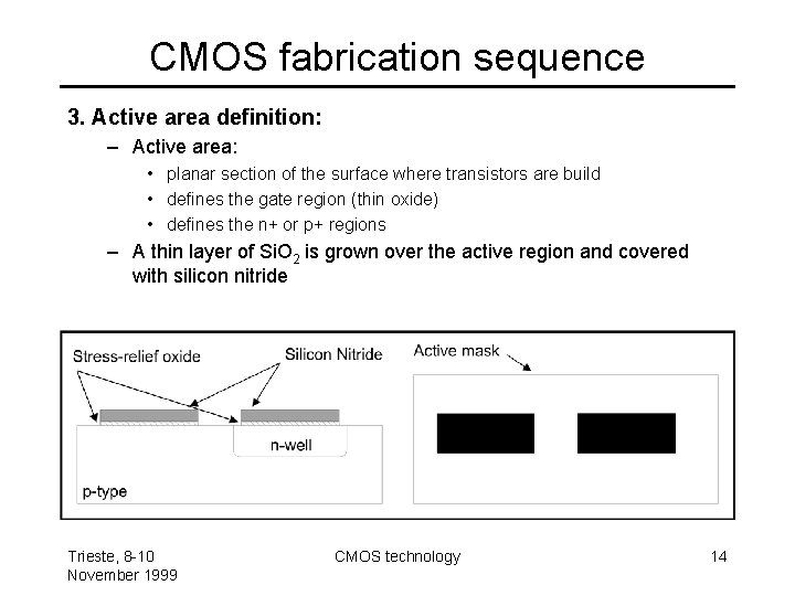 CMOS fabrication sequence 3. Active area definition: – Active area: • planar section of