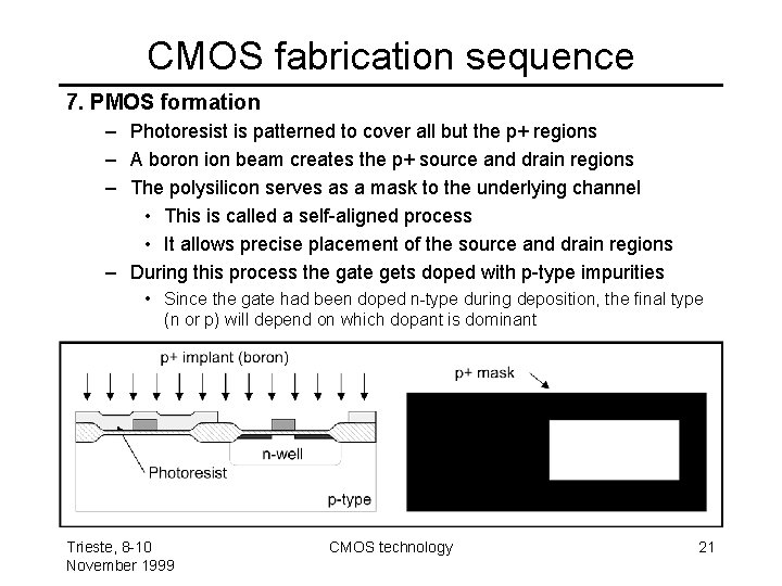CMOS fabrication sequence 7. PMOS formation – Photoresist is patterned to cover all but