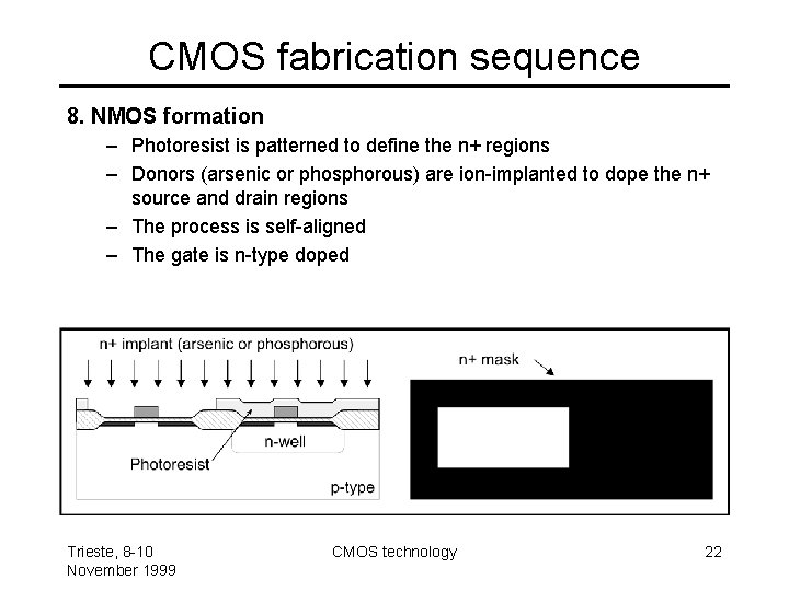 CMOS fabrication sequence 8. NMOS formation – Photoresist is patterned to define the n+