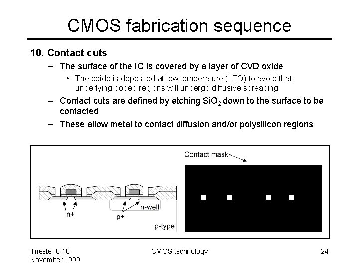 CMOS fabrication sequence 10. Contact cuts – The surface of the IC is covered