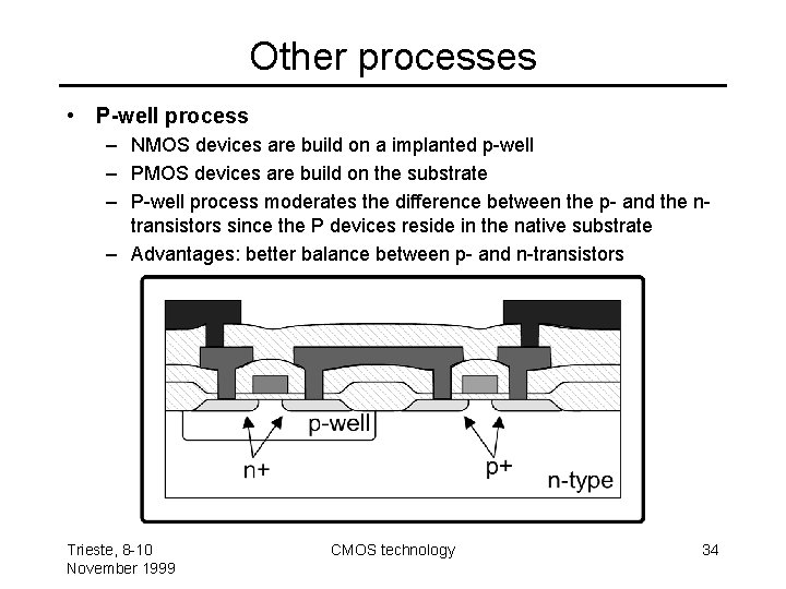Other processes • P-well process – NMOS devices are build on a implanted p-well
