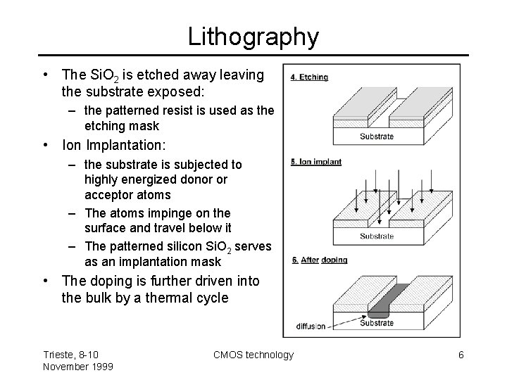 Lithography • The Si. O 2 is etched away leaving the substrate exposed: –