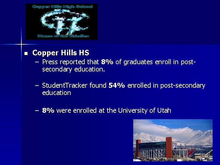 n Copper Hills HS – Press reported that 8% of graduates enroll in postsecondary