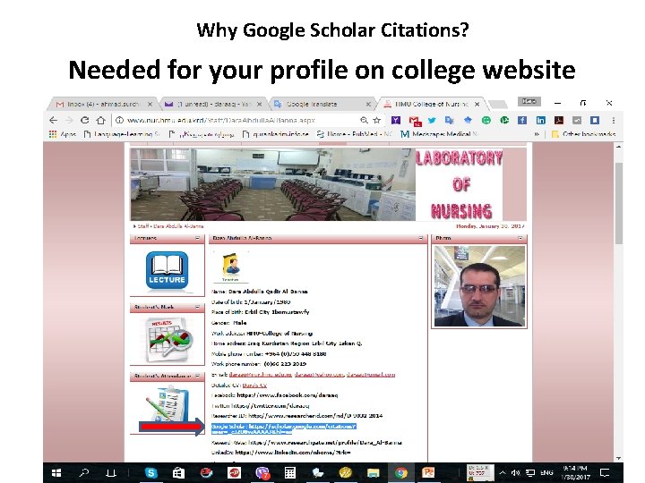Why Google Scholar Citations? Needed for your profile on college website 