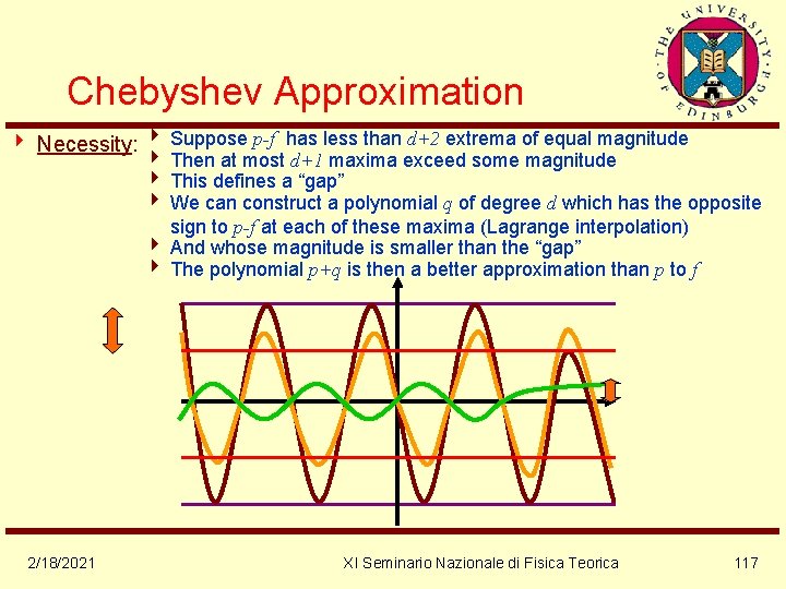 Chebyshev Approximation 4 Necessity: 4 Suppose p-f has less than d+2 extrema of equal