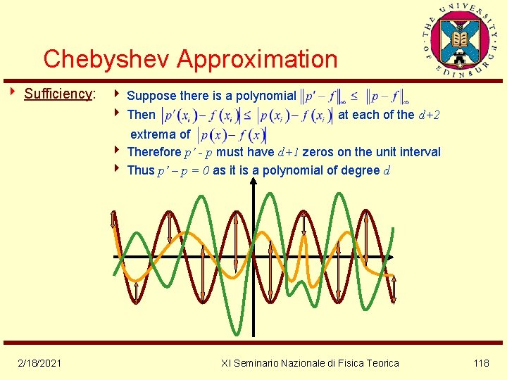 Chebyshev Approximation 4 Sufficiency: 4 Suppose there is a polynomial 4 Then at each