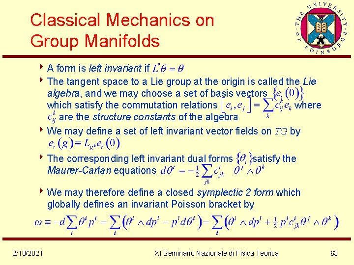 Classical Mechanics on Group Manifolds 4 A form is left invariant if 4 The