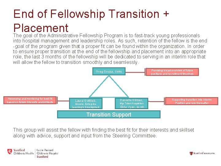 End of Fellowship Transition + Placement The goal of the Administrative Fellowship Program is