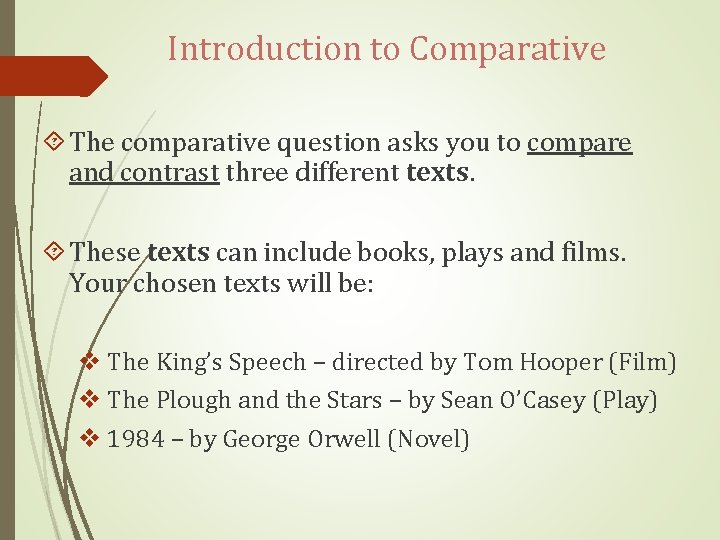 Introduction to Comparative The comparative question asks you to compare and contrast three different