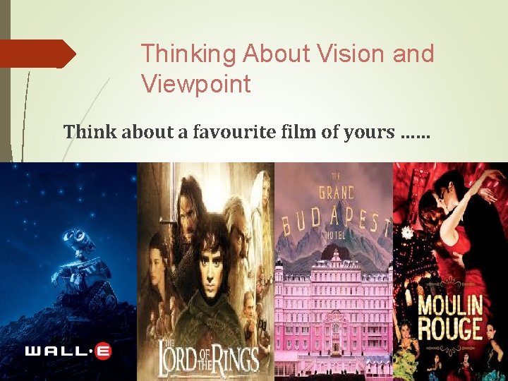 Thinking About Vision and Viewpoint Think about a favourite film of yours …… 