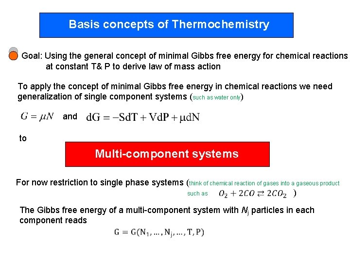 Basis concepts of Thermochemistry Goal: Using the general concept of minimal Gibbs free energy