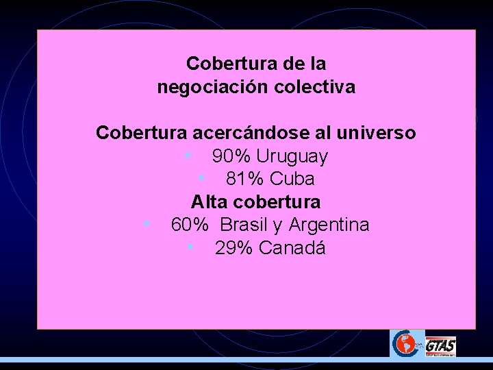 Cobertura de la negociación colectiva Cobertura acercándose al universo • 90% Uruguay • 81%