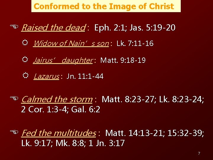 Conformed to the Image of Christ E Raised the dead : Eph. 2: 1;