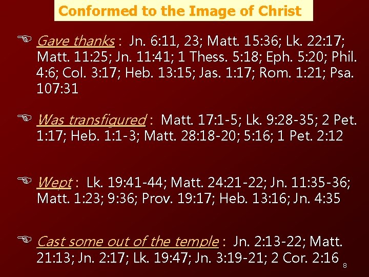 Conformed to the Image of Christ E Gave thanks : Jn. 6: 11, 23;