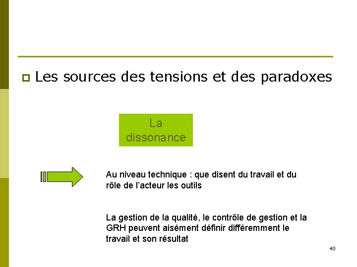 p Les sources des tensions et des paradoxes La dissonance Au niveau technique :