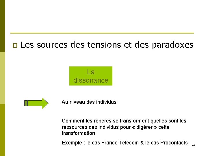 p Les sources des tensions et des paradoxes La dissonance Au niveau des individus