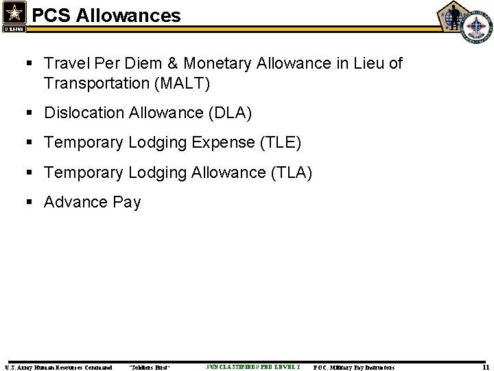 PCS Allowances § Travel Per Diem & Monetary Allowance in Lieu of Transportation (MALT)