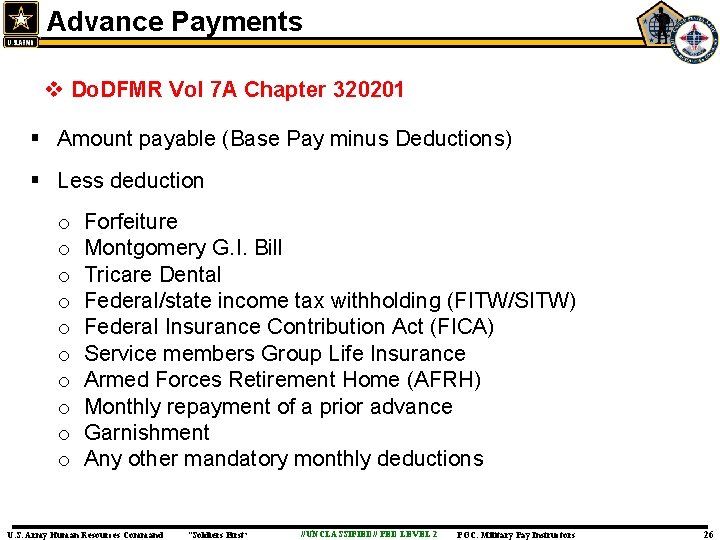 Advance Payments v Do. DFMR Vol 7 A Chapter 320201 § Amount payable (Base