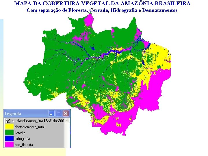 MAPA DA COBERTURA VEGETAL DA AMAZÔNIA BRASILEIRA Com separação de Floresta, Cerrado, Hidrografia e