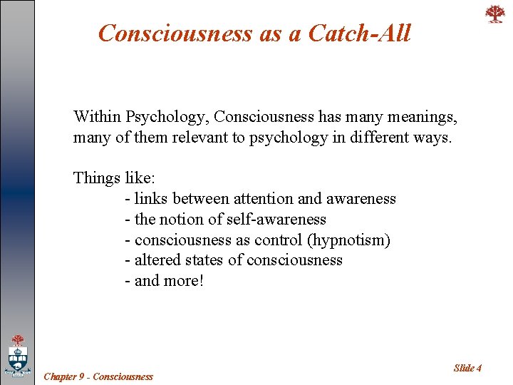Consciousness as a Catch-All Within Psychology, Consciousness has many meanings, many of them relevant