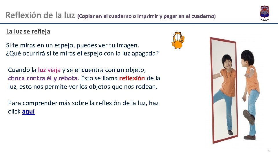 Reflexión de la luz (Copiar en el cuaderno o imprimir y pegar en el