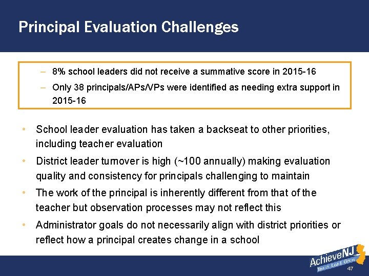 Principal Evaluation Challenges – 8% school leaders did not receive a summative score in